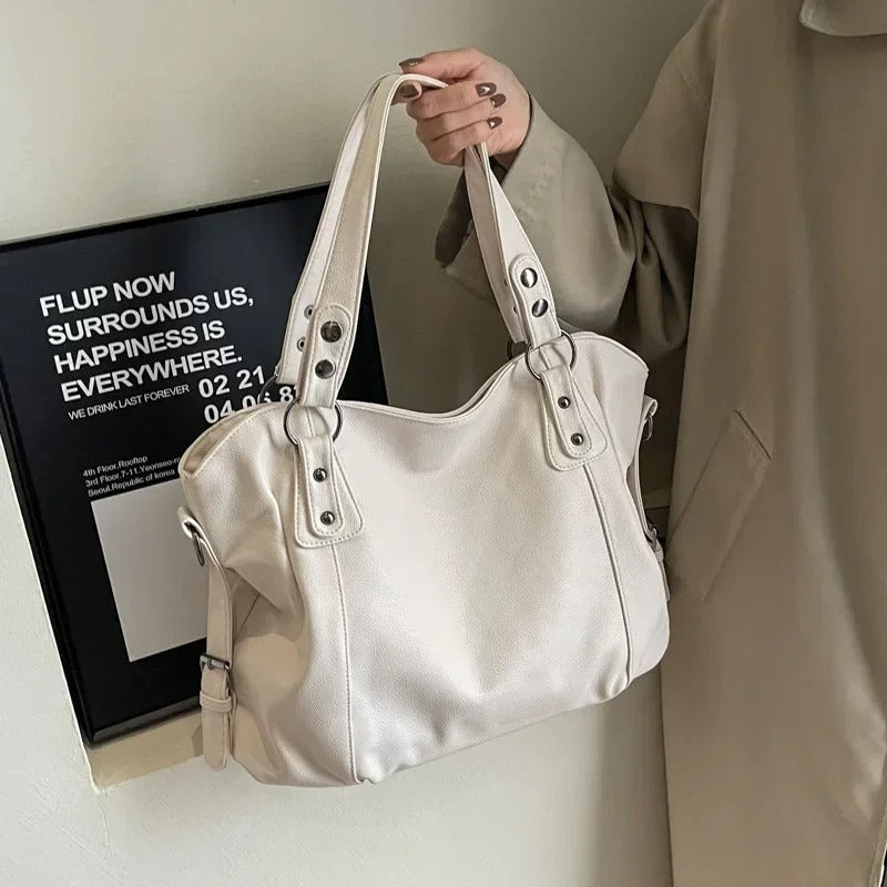 Amelia | Women's Large Black Leather Shoulder Tote Bag Studded Strap