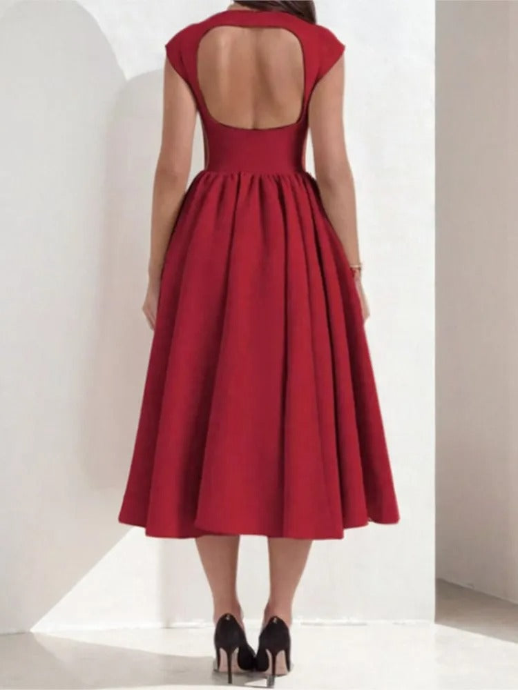 Emma | Women's Bateau Neck Cap Sleeve Satin Midi Dress