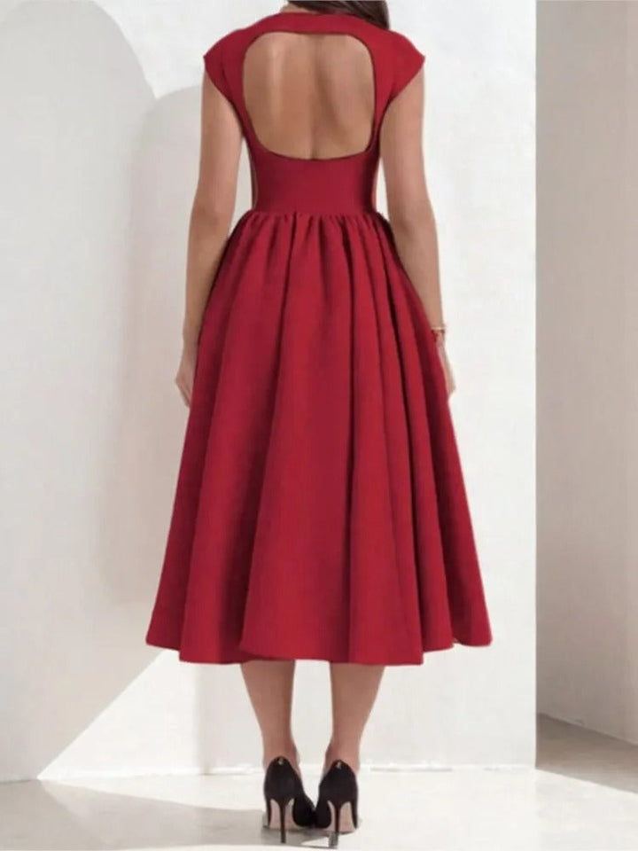 Emma | Women's Bateau Neck Cap Sleeve Satin Midi Dress