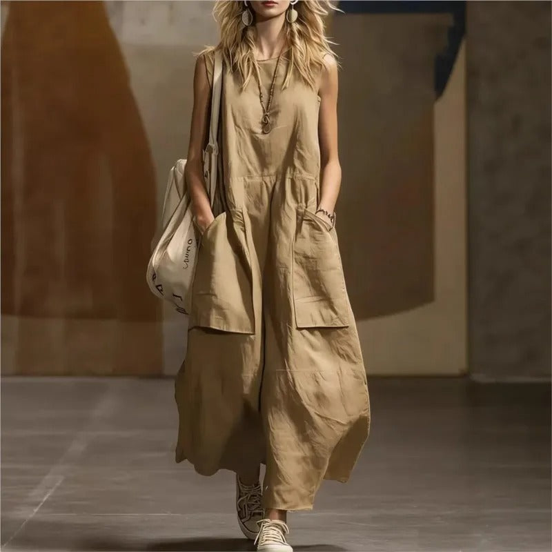 Penelope | Women's Belted Linen Cargo Midi Dress