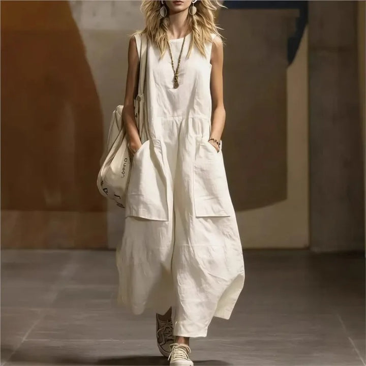 Penelope | Women's Belted Linen Cargo Midi Dress