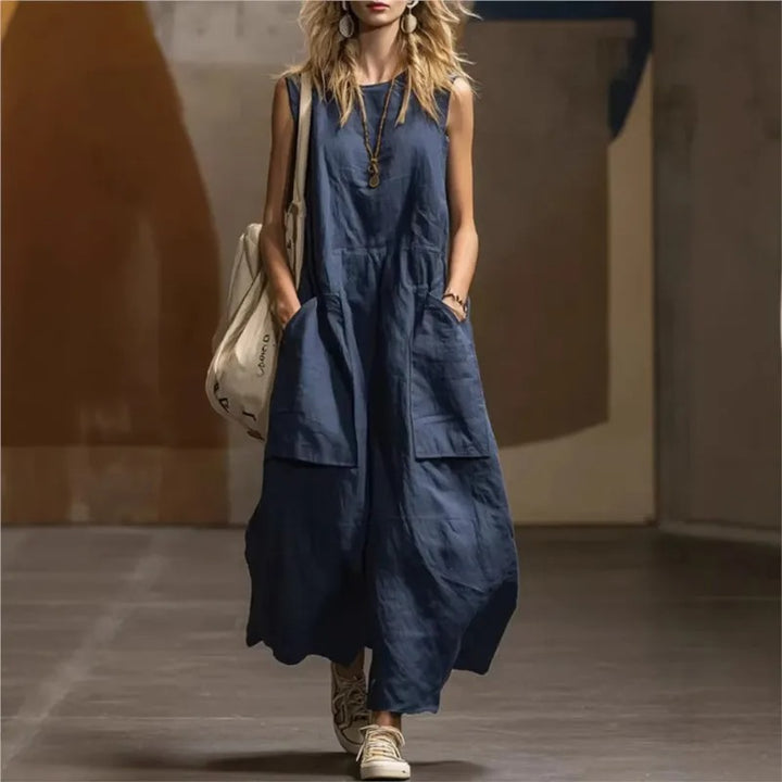 Penelope | Women's Belted Linen Cargo Midi Dress