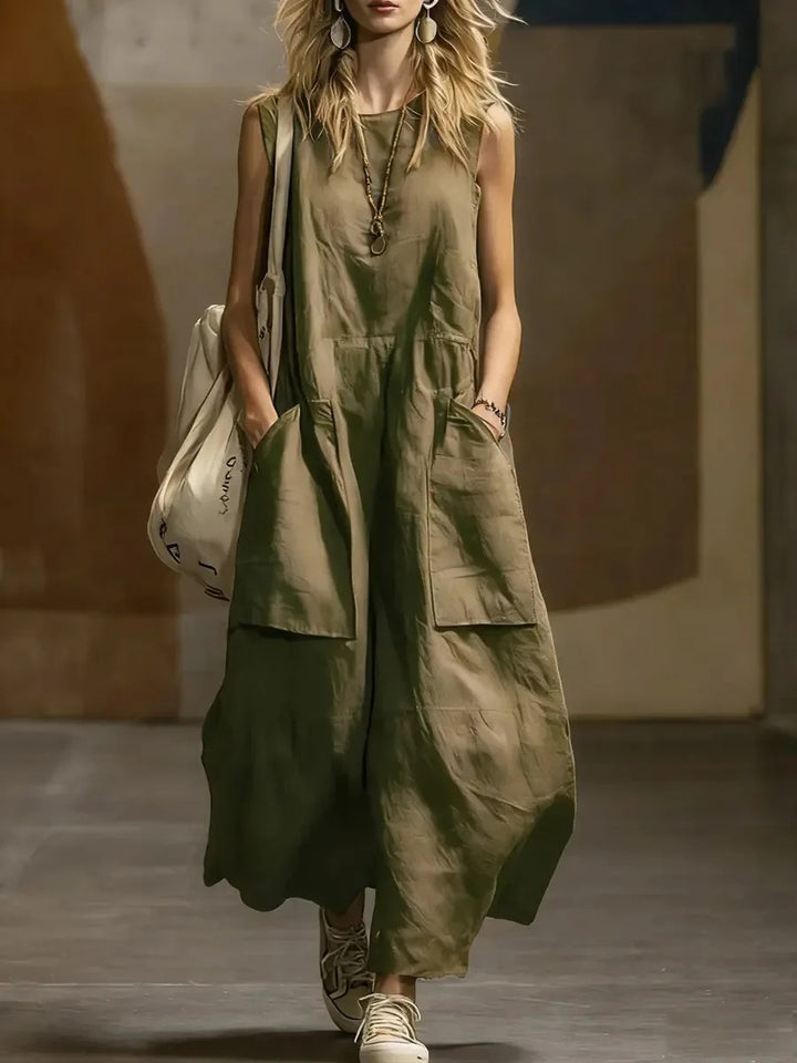 Penelope | Women's Belted Linen Cargo Midi Dress