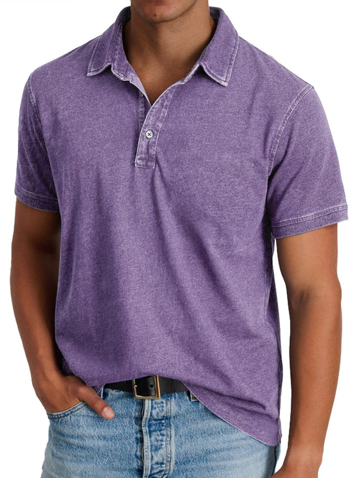 Men's Acid-Washed Short-Sleeve Collared Polo Shirt - Violet