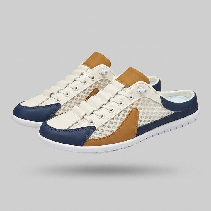 Men's Backless Lace-Up Mesh Slip-On Sneaker Mules - Beige