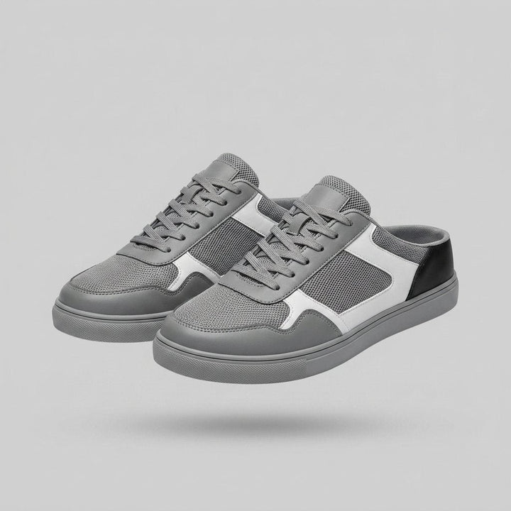 Men's Backless Lace-Up Mesh Slip-On Sneaker Mules - Gray
