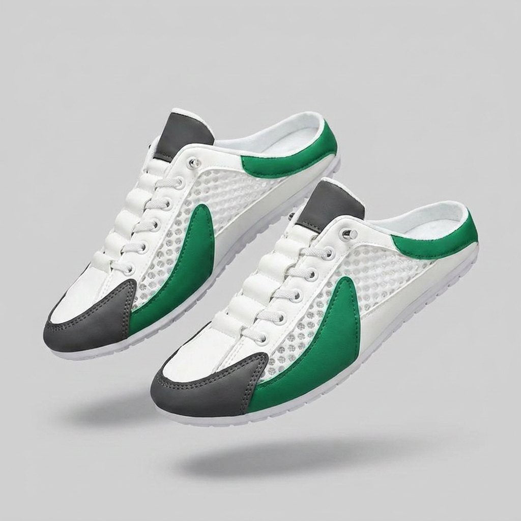 Men's Backless Lace-Up Mesh Slip-On Sneaker Mules - Green
