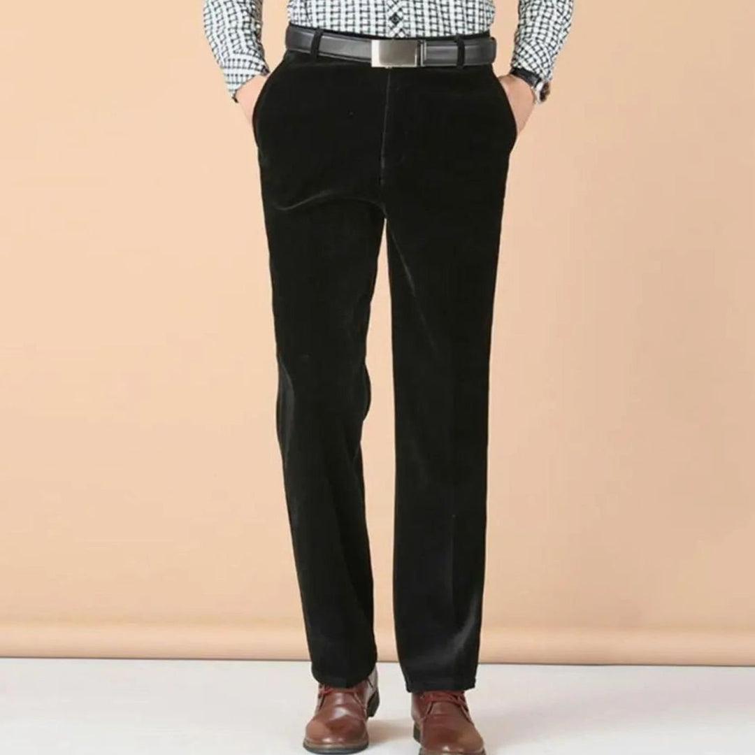Men's Black Velvet Straight-Leg Dress Pants - Black