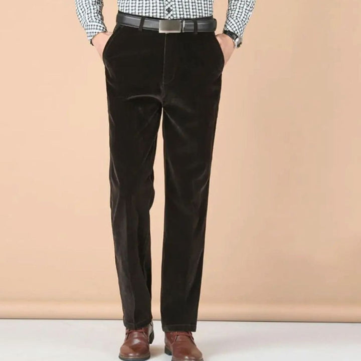 Men's Black Velvet Straight-Leg Dress Pants - Dark Brown