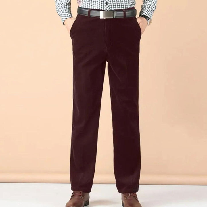 Men's Black Velvet Straight-Leg Dress Pants - Wine Red