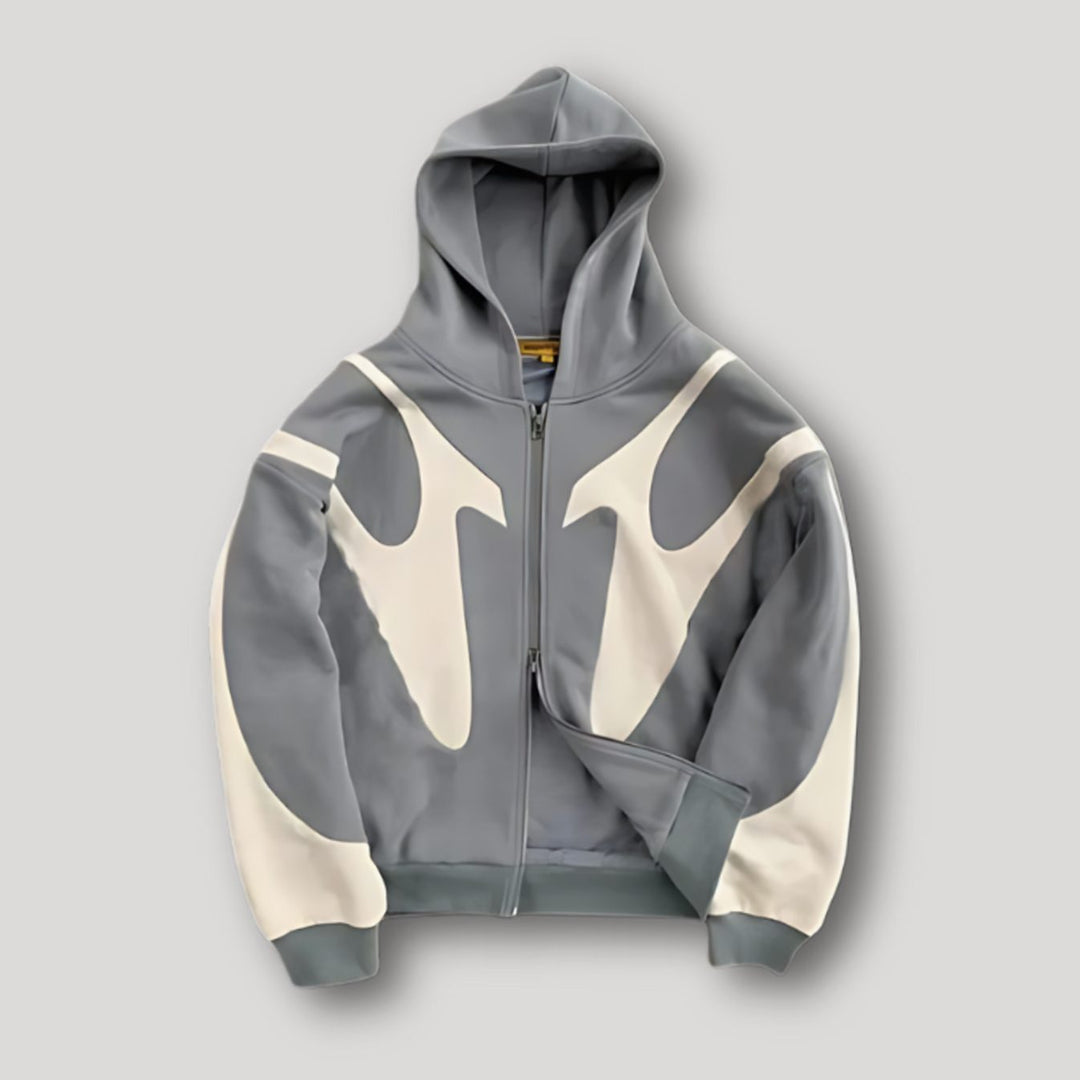 Men's Bold Contrast-Panel Full-Zip Graphic Hoodie - Gray