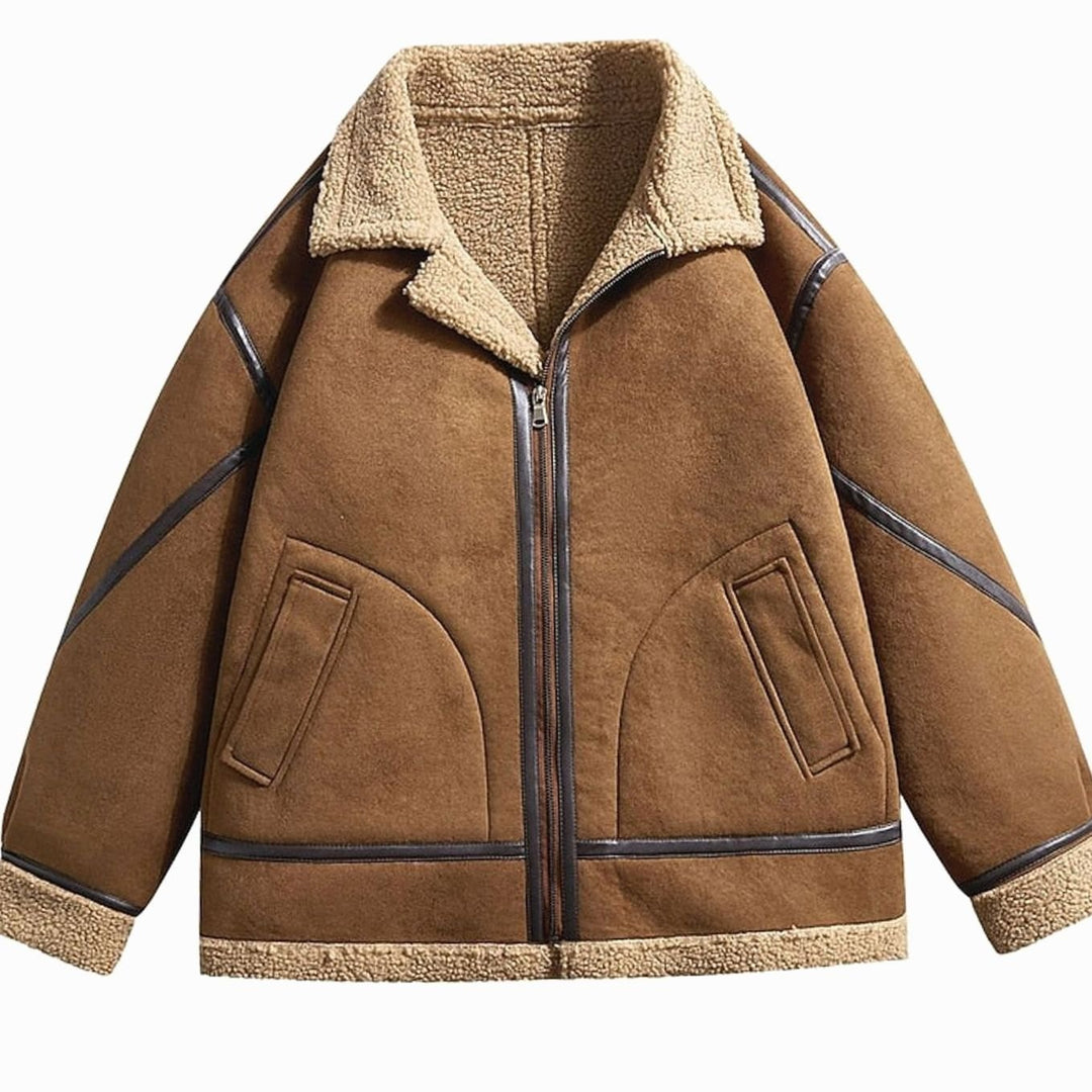 Men's Bomber Jacket Sherpa-Lined Suede Aviator Coat