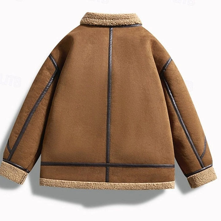 Men's Bomber Jacket Sherpa-Lined Suede Aviator Coat
