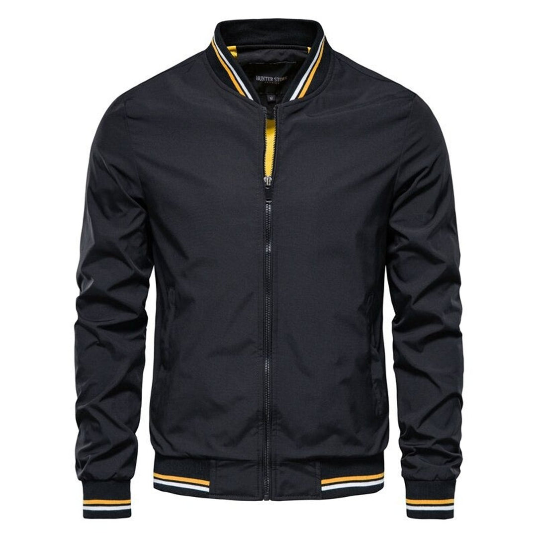 Men's Bomber Jacket Zip-Up Varsity-Stripe Stand-Collar Lightweight