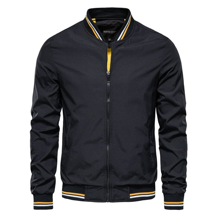 Men's Bomber Jacket Zip-Up Varsity-Stripe Stand-Collar Lightweight