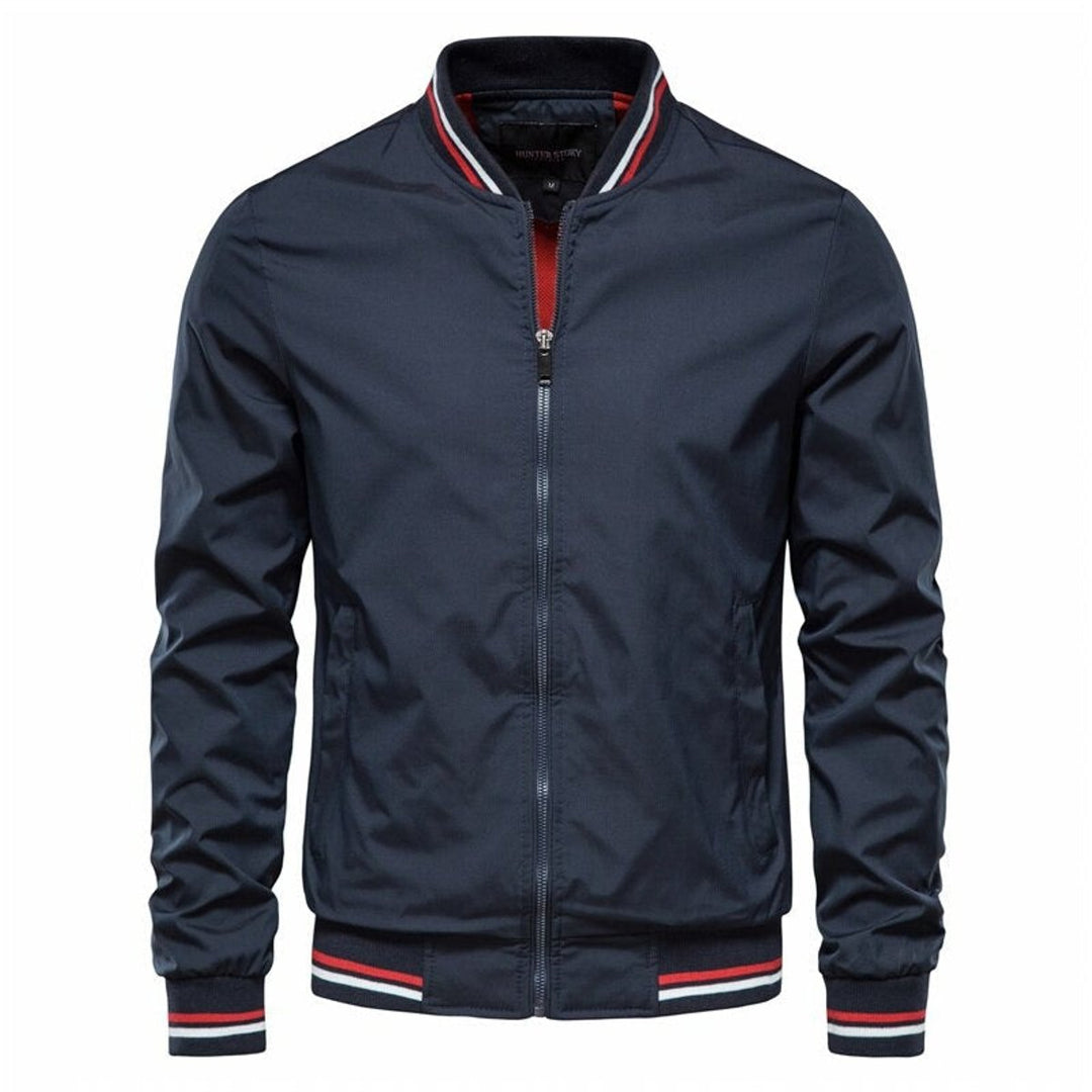 Men's Bomber Jacket Zip-Up Varsity-Stripe Stand-Collar Lightweight