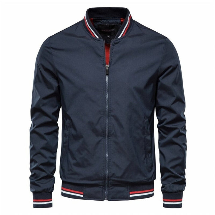 Men's Bomber Jacket Zip-Up Varsity-Stripe Stand-Collar Lightweight