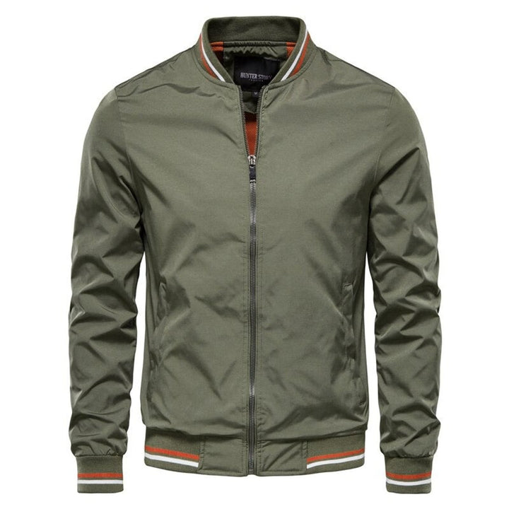Men's Bomber Jacket Zip-Up Varsity-Stripe Stand-Collar Lightweight