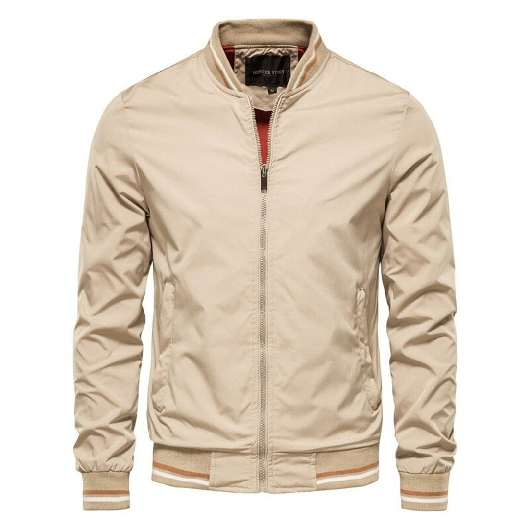 Men's Bomber Jacket Zip-Up Varsity-Stripe Stand-Collar Lightweight
