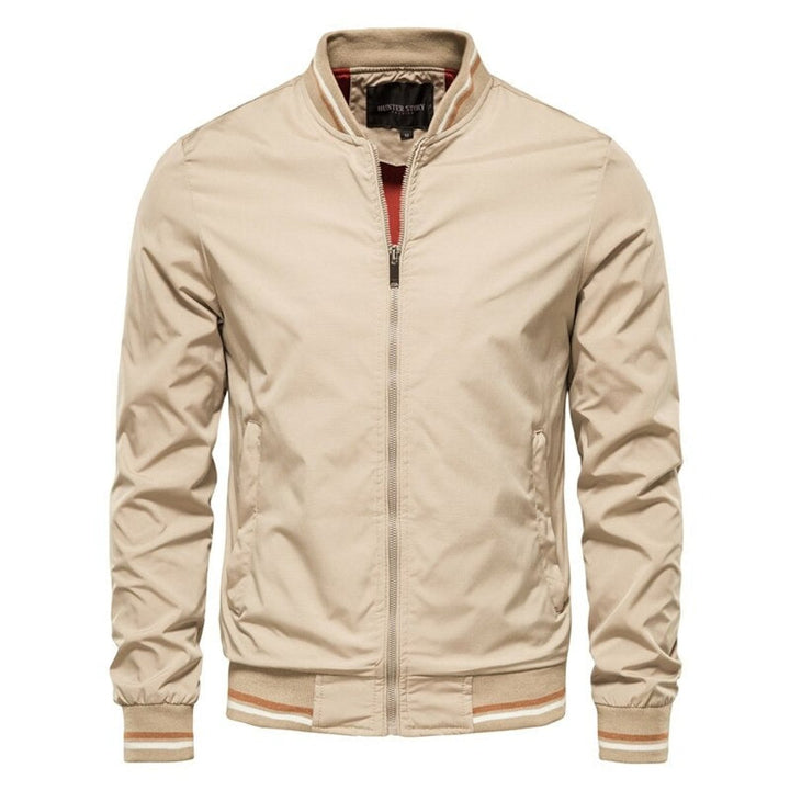 Men's Bomber Jacket Zip-Up Varsity-Stripe Stand-Collar Lightweight