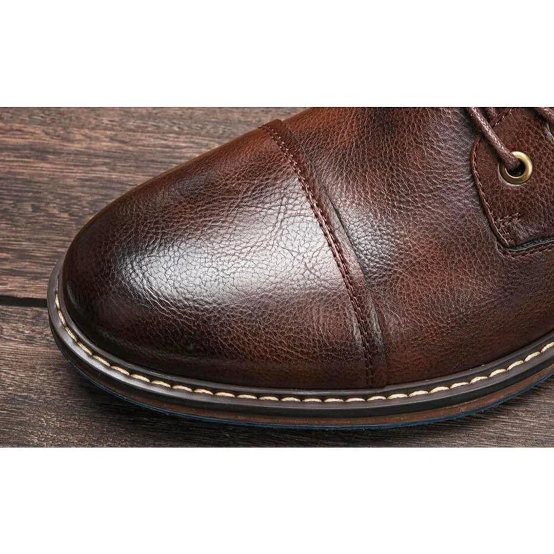 Men's Boots Leather Cap-Toe Lace-Up Side-Zip Oxford Ankle Boots