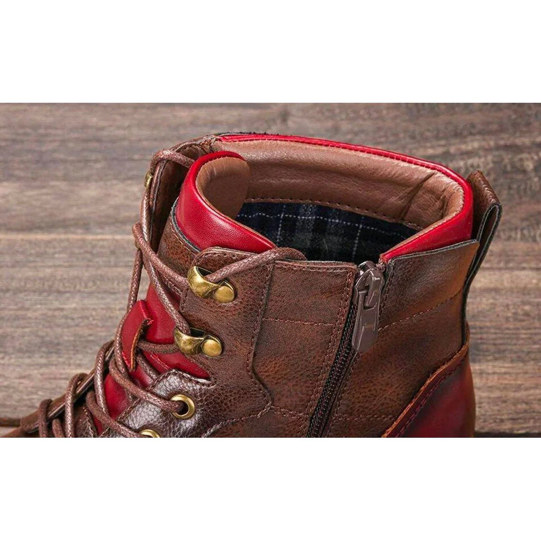 Men's Boots Leather Cap-Toe Lace-Up Side-Zip Oxford Ankle Boots