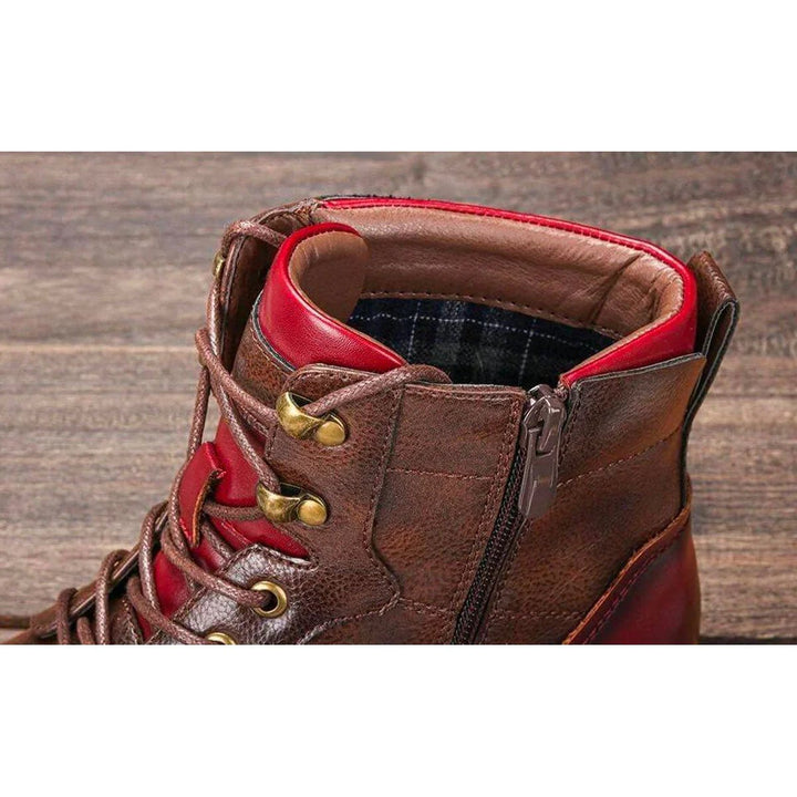 Men's Boots Leather Cap-Toe Lace-Up Side-Zip Oxford Ankle Boots