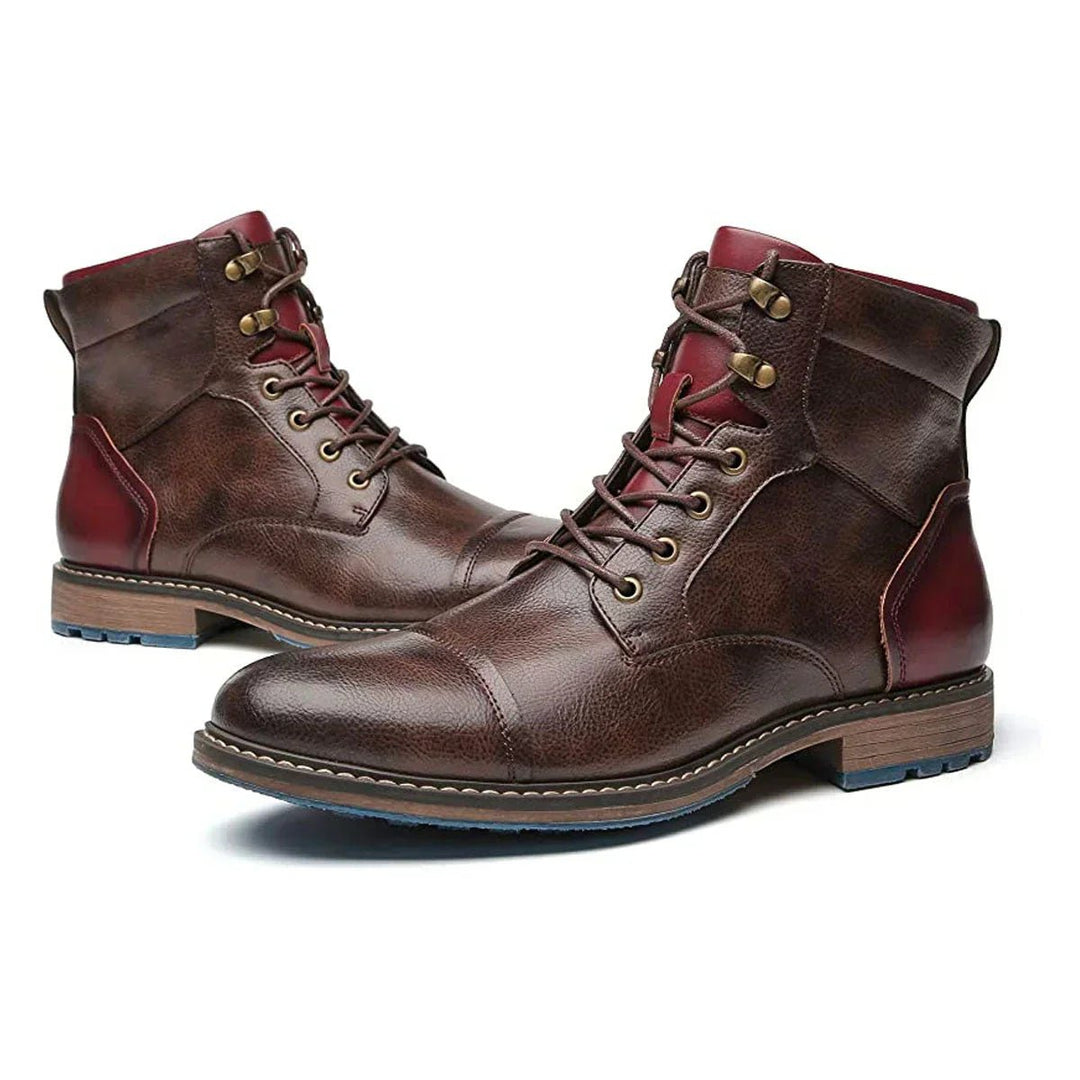 Men's Boots Leather Cap-Toe Lace-Up Side-Zip Oxford Ankle Boots