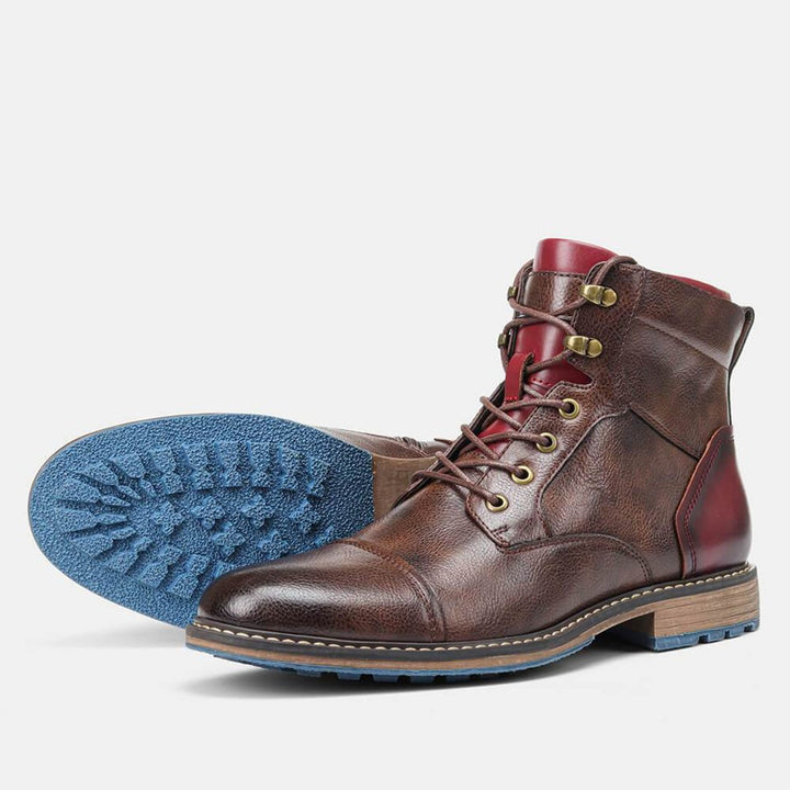 Men's Boots Leather Cap-Toe Lace-Up Side-Zip Oxford Ankle Boots