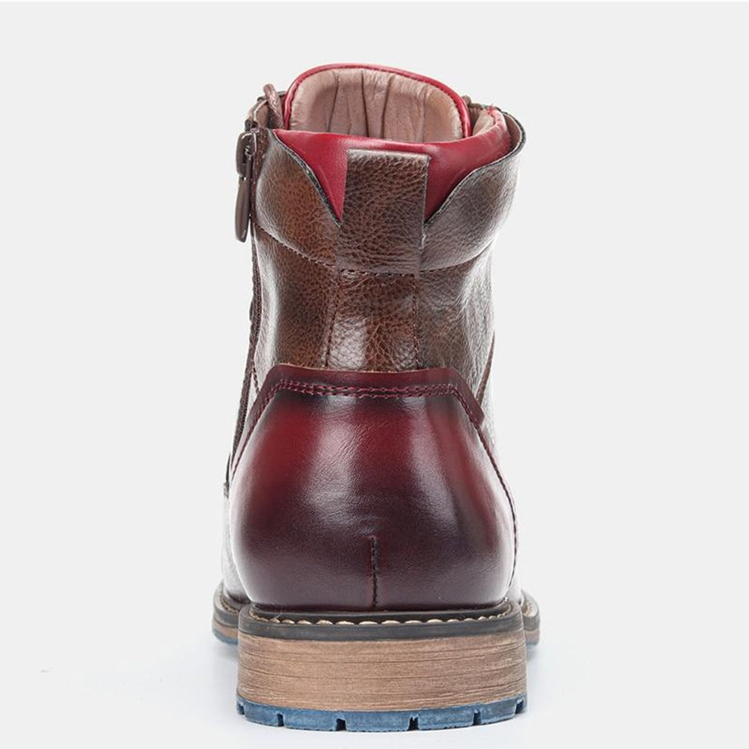 Men's Boots Leather Cap-Toe Lace-Up Side-Zip Oxford Ankle Boots