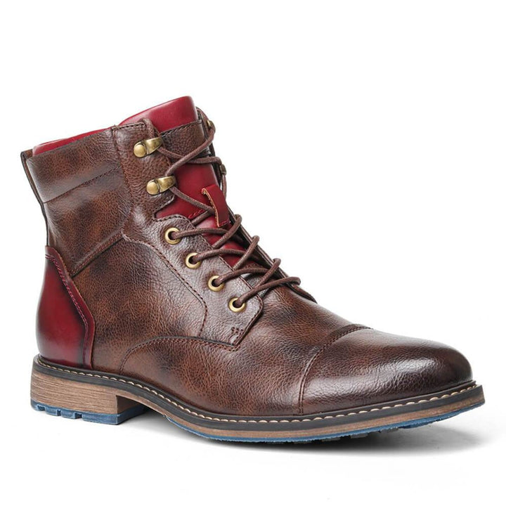Men's Boots Leather Cap-Toe Lace-Up Side-Zip Oxford Ankle Boots