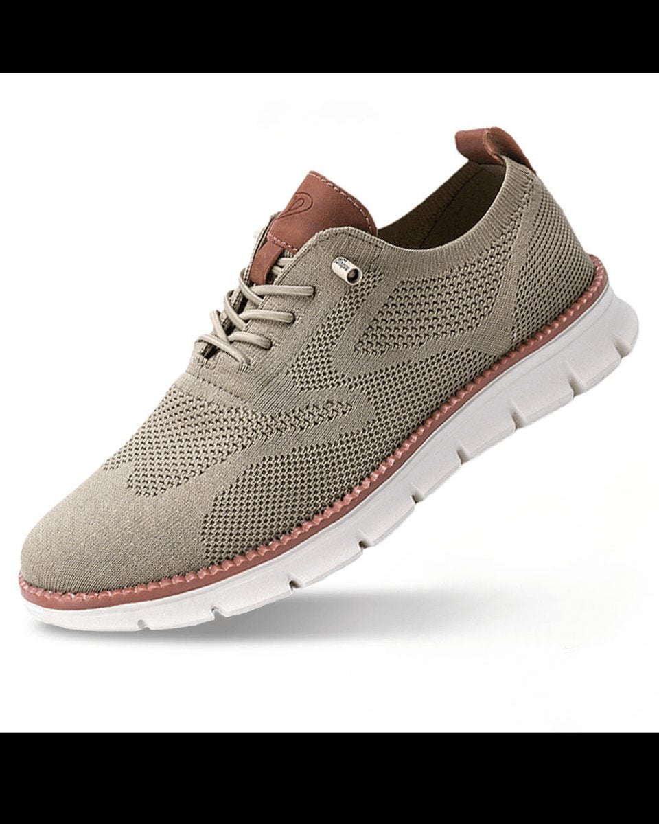 Men's Breathable Knit Lace-Up Casual Everyday Sneakers - Beige
