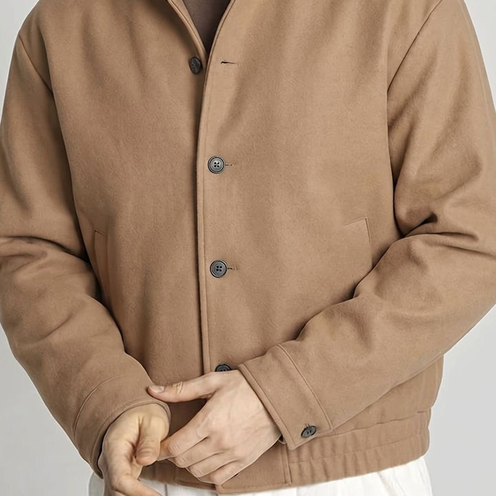 Men's Button-Front Wool-Look Bomber Jacket - Khaki