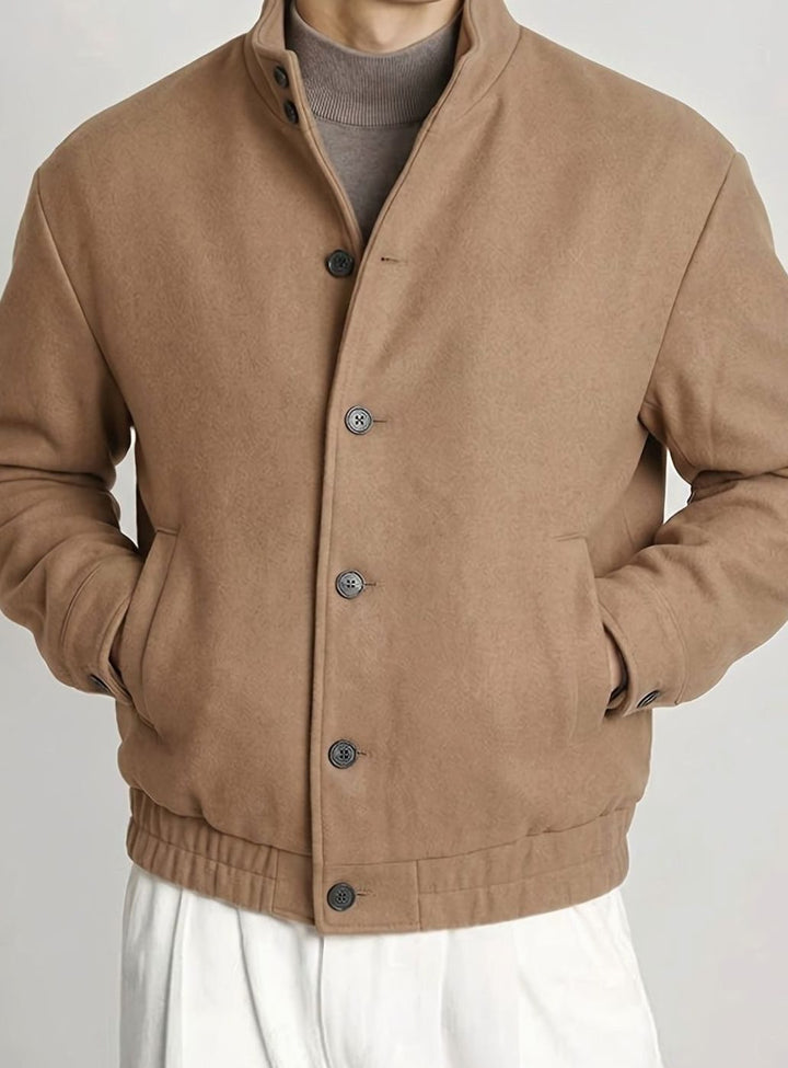 Men's Button-Front Wool-Look Bomber Jacket