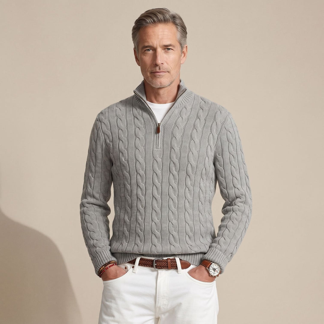 Men's Cable-Knit Cotton Half-Zip Pullover Sweater