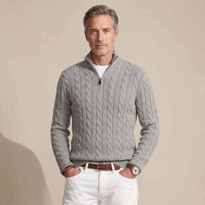 Men's Cable-Knit Cotton Half-Zip Pullover Sweater