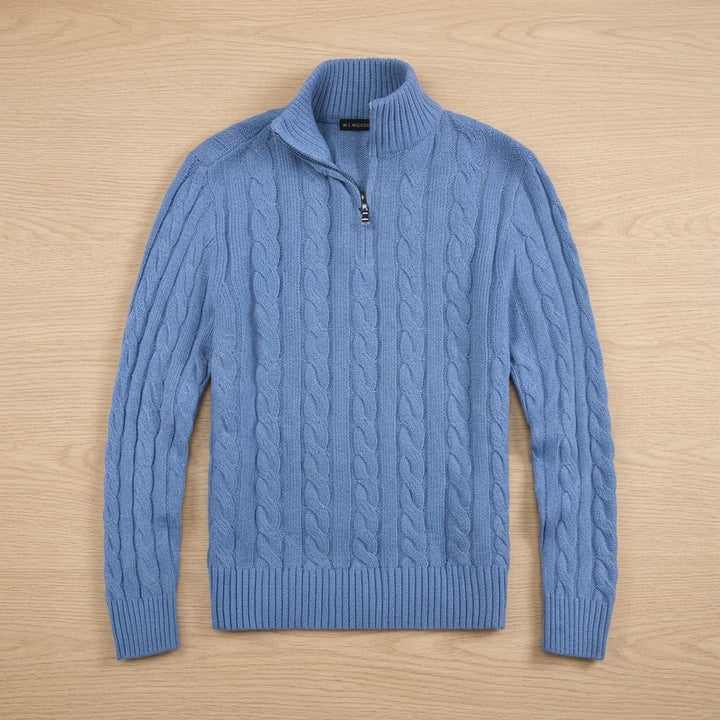 Men's Cable-Knit Cotton Half-Zip Pullover Sweater - Light Blue