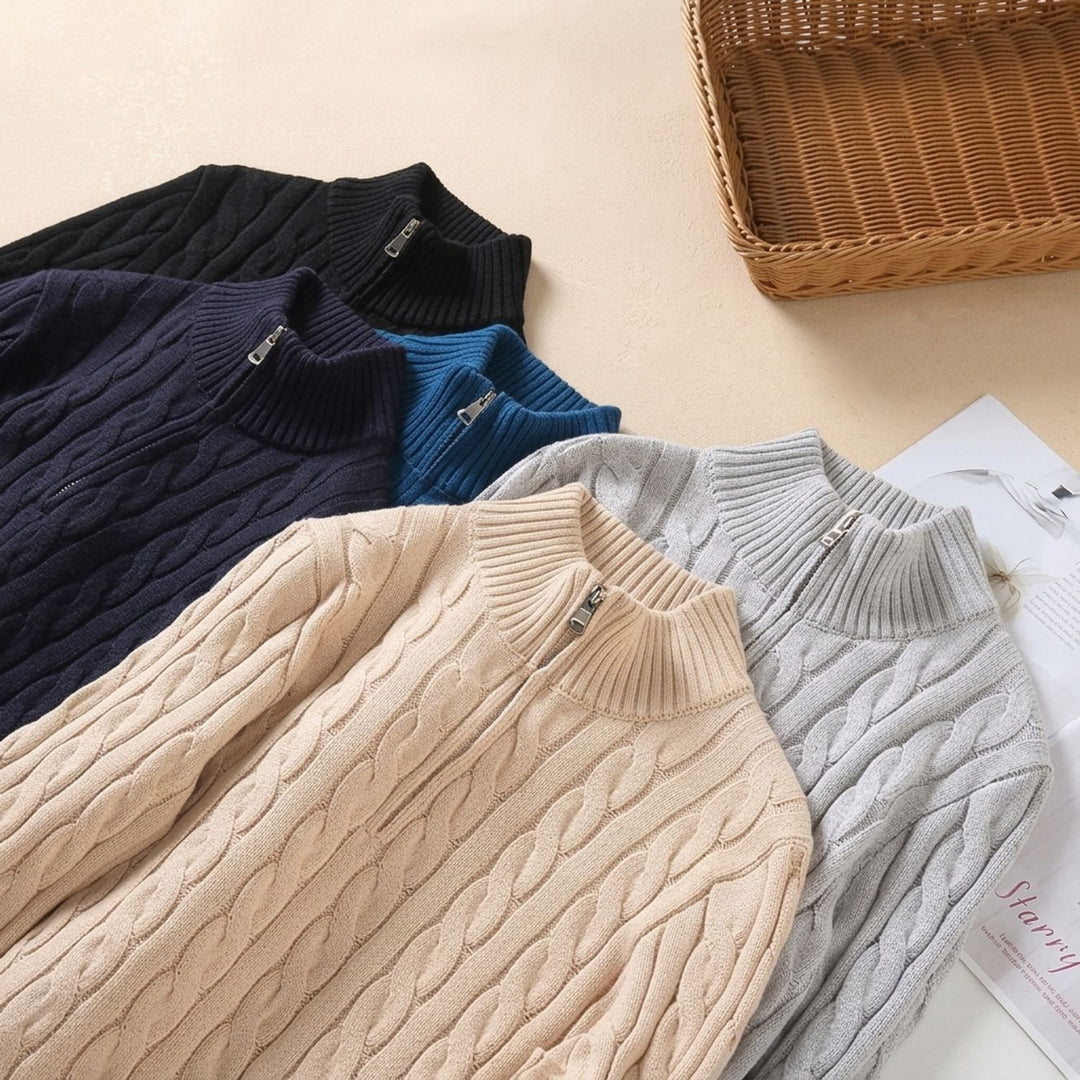 Men's Cable-Knit Cotton Half-Zip Pullover Sweater