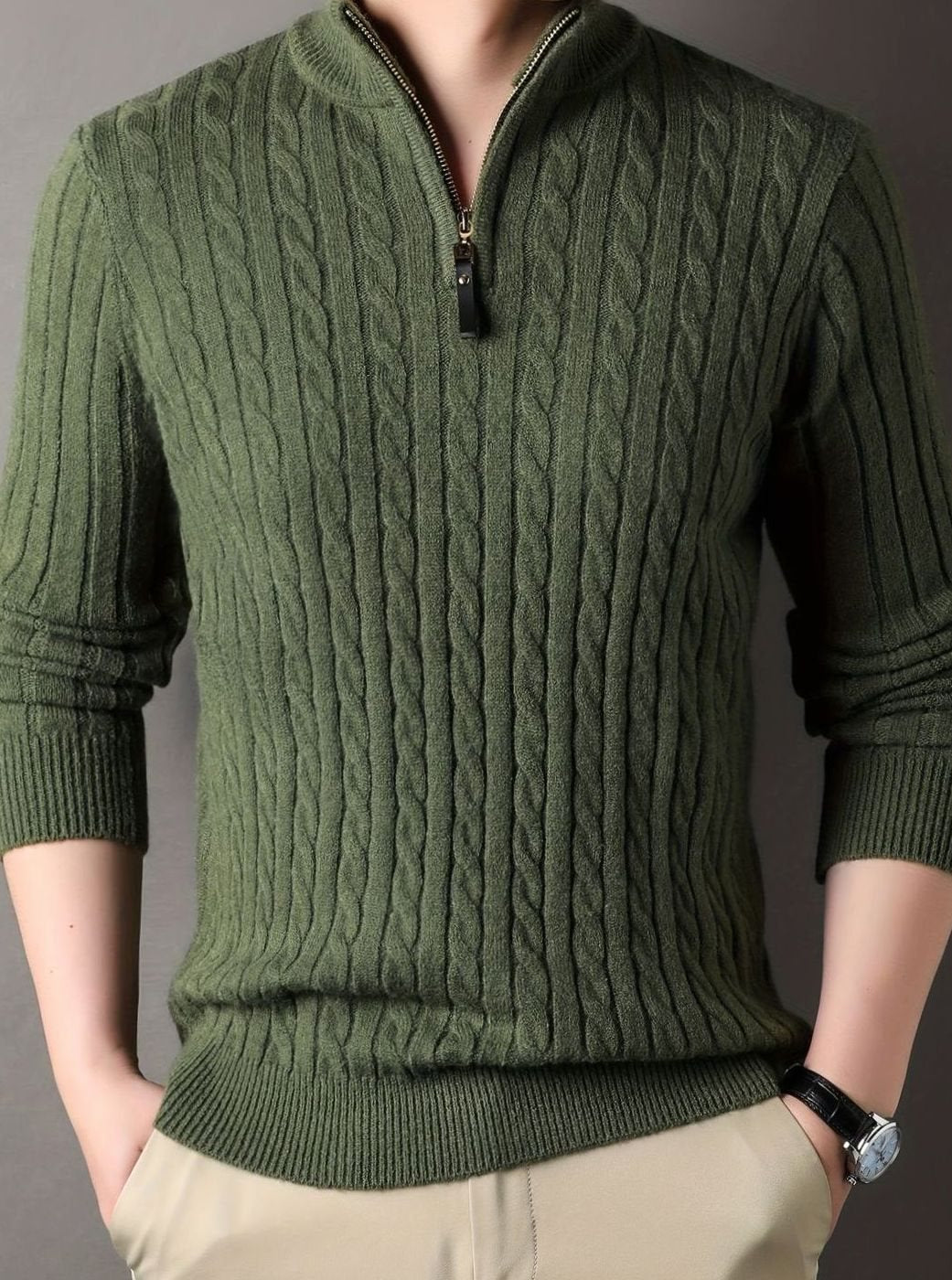 Men's Cable-Knit Half-Zip Warm Winter Sweater