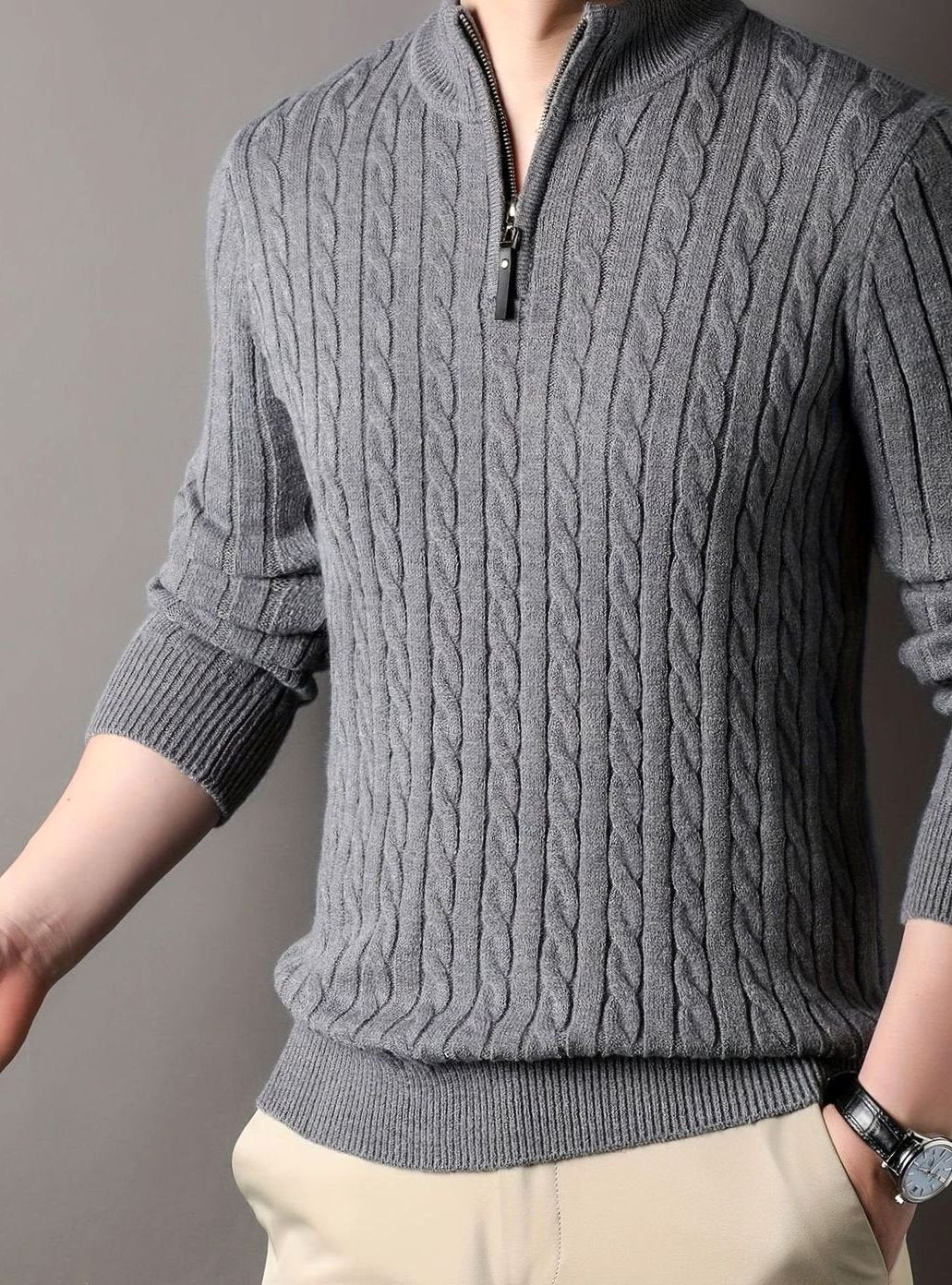 Men's Cable-Knit Half-Zip Warm Winter Sweater