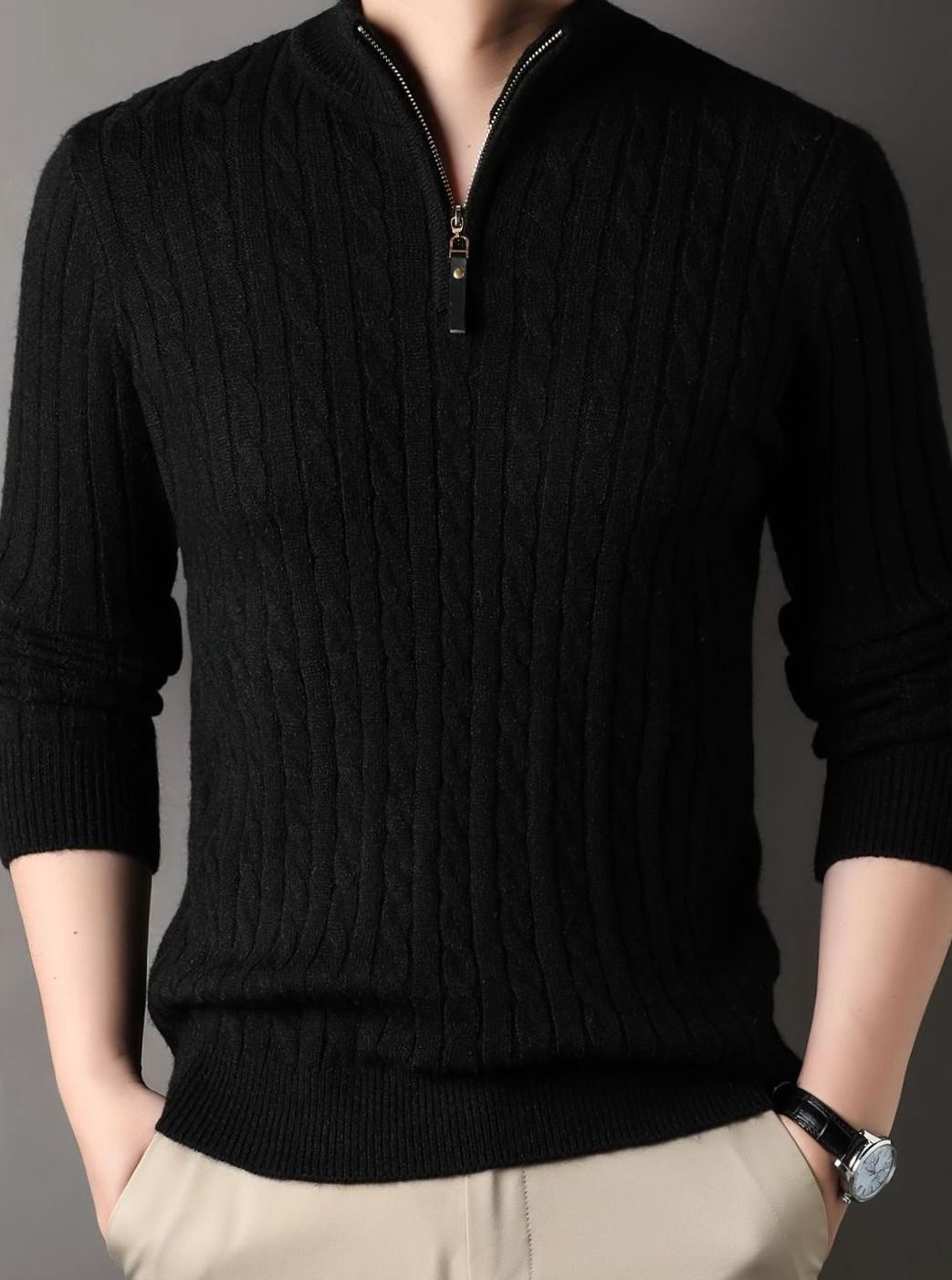 Men's Cable-Knit Half-Zip Warm Winter Sweater