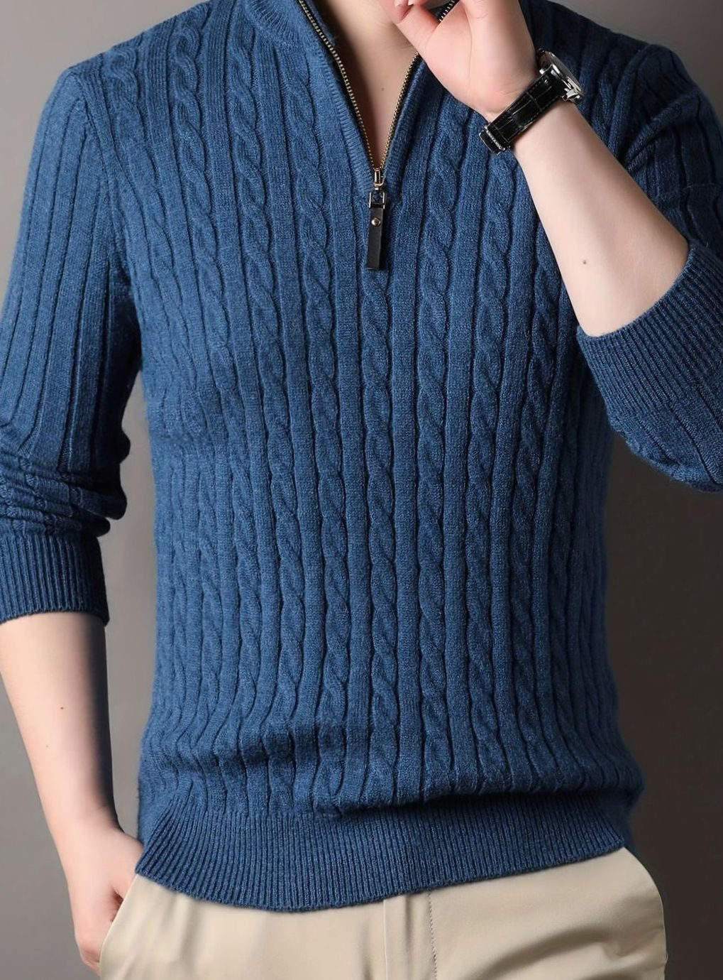 Men's Cable-Knit Half-Zip Warm Winter Sweater