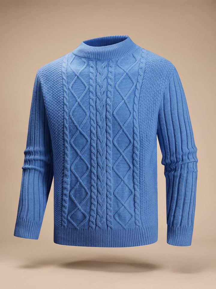 Men's Cable-Knit Mock-Neck Regular-Fit Cotton Blend Sweater - Blue