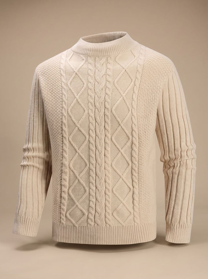 Men's Cable-Knit Mock-Neck Regular-Fit Cotton Blend Sweater - Khaki