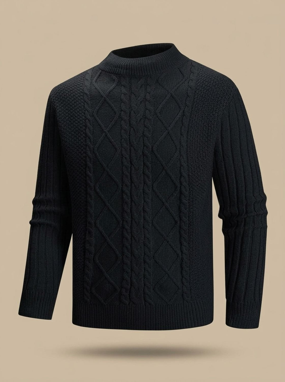 Men's Cable-Knit Mock-Neck Regular-Fit Cotton Blend Sweater - Black