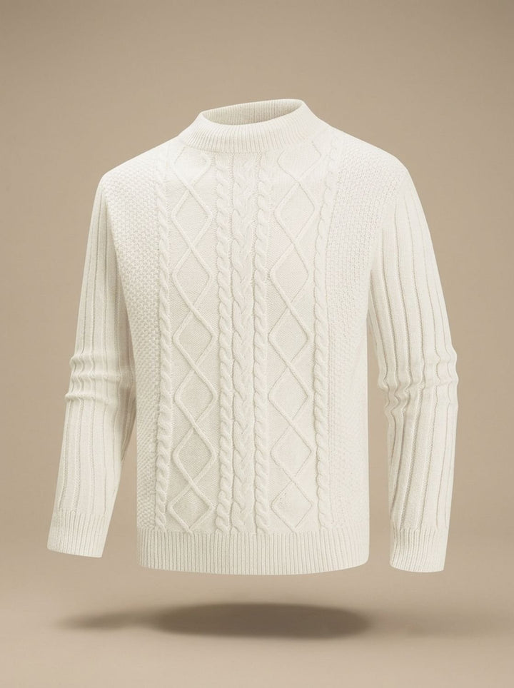 Men's Cable-Knit Mock-Neck Regular-Fit Cotton Blend Sweater - Ecru