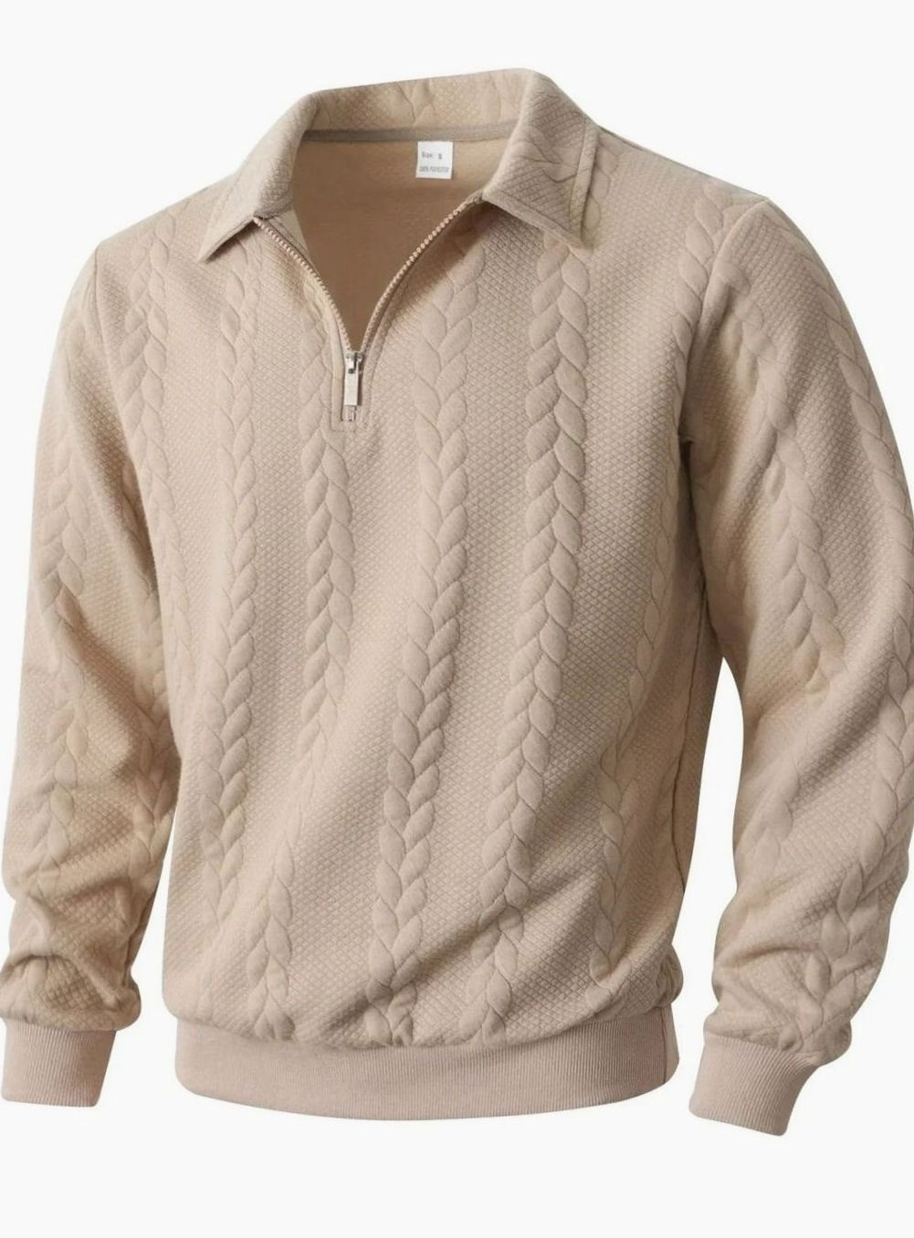 Men's Cable Knit Quarter-Zip Collared Pullover Sweater - Beige