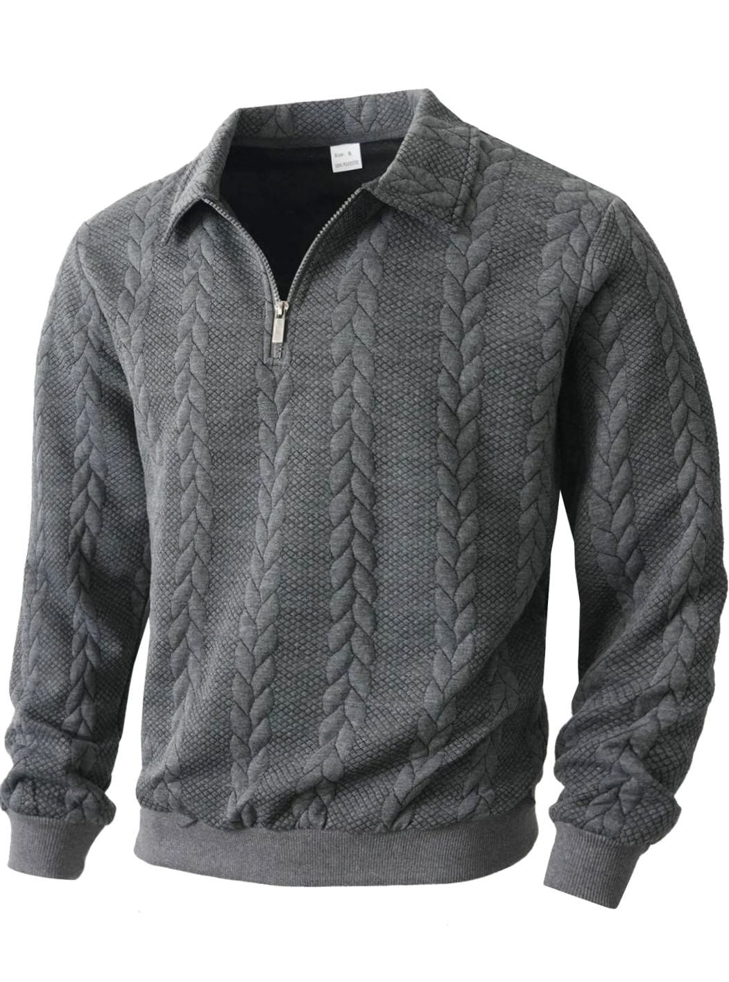 Men's Cable Knit Quarter-Zip Collared Pullover Sweater - Gray