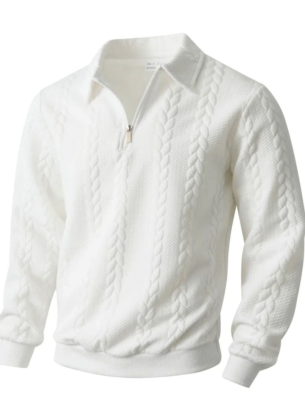 Men's Cable Knit Quarter-Zip Collared Pullover Sweater - White