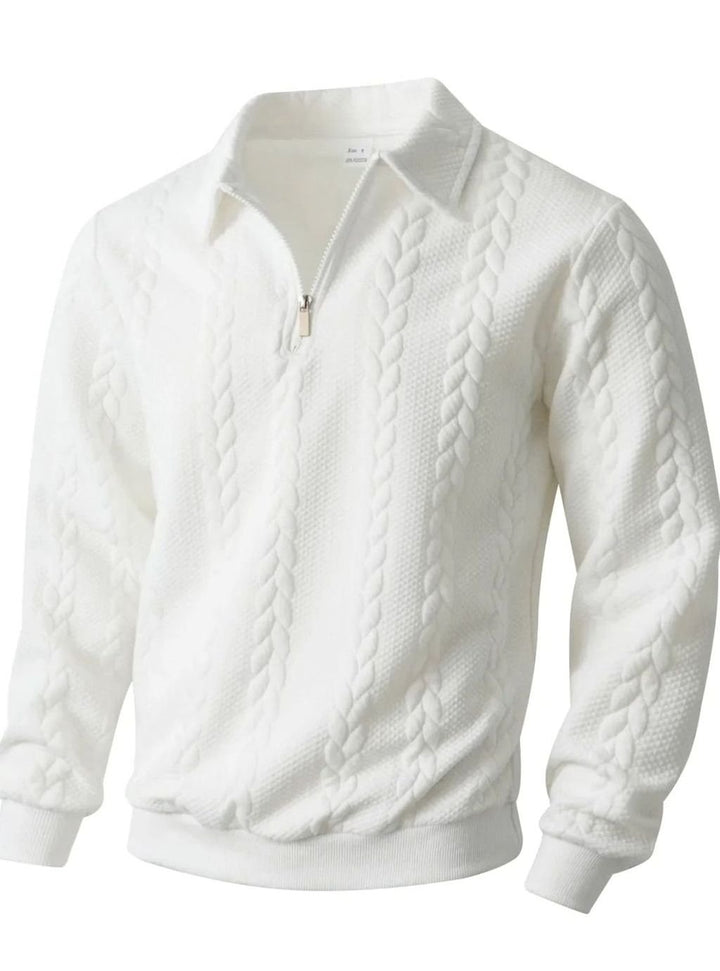 Men's Cable Knit Quarter-Zip Collared Pullover Sweater - White